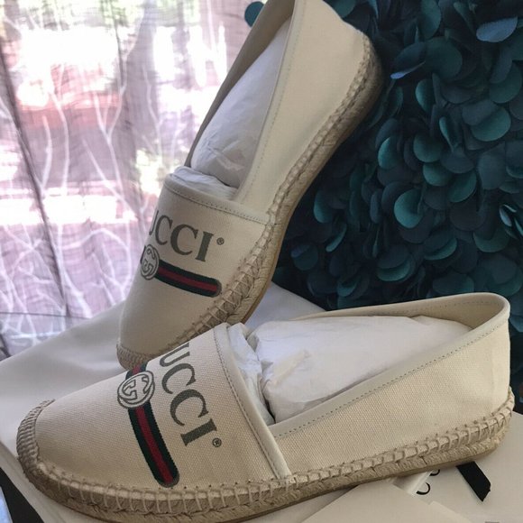 Gucci Women's Logo Print Canvas Espadrille Size 8 - Picture 1 of 13